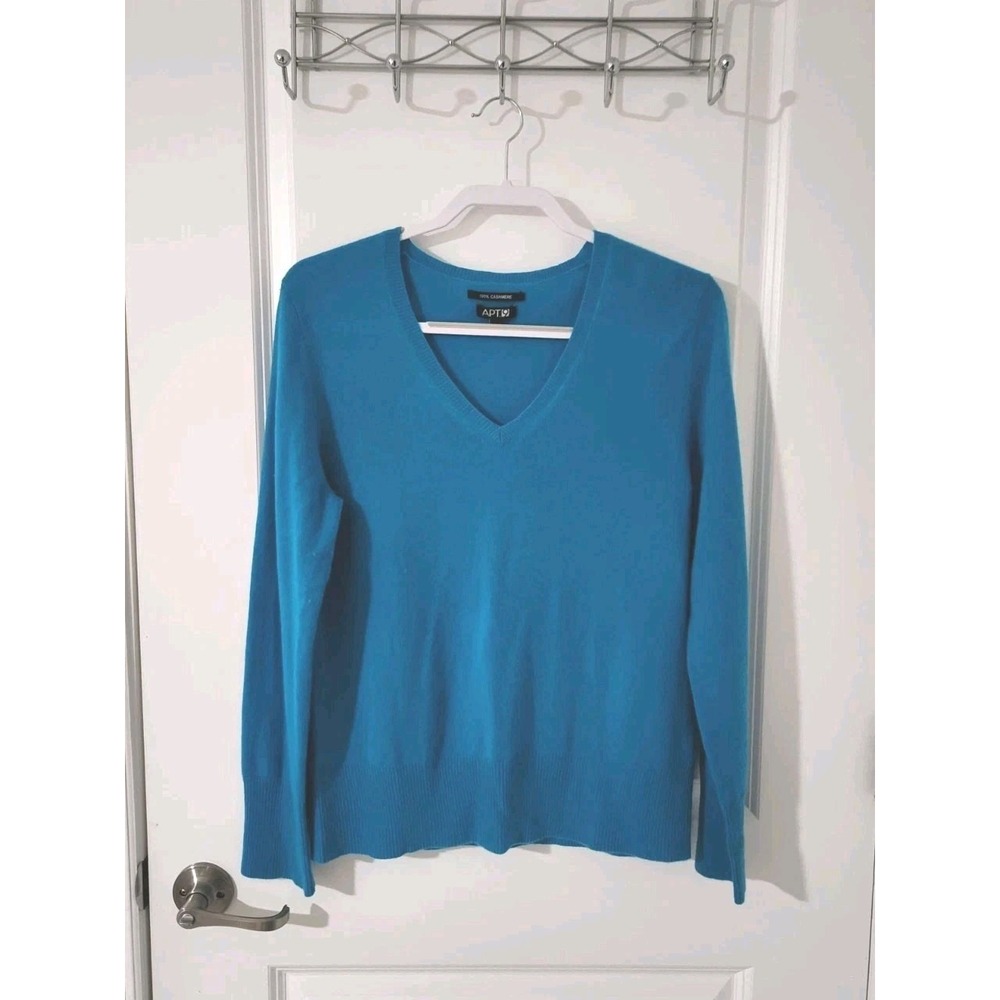 APT.9 Women's‎ 100% Cashmere Sweater V-Neck Long Sleeve Turquoise Size L
